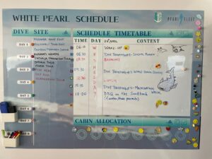 Duikschema aan boord van de White Pearl in de Malediven